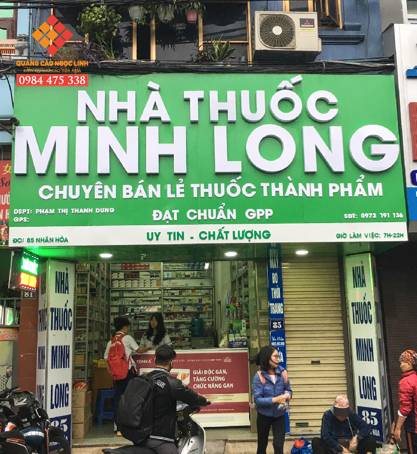 Biển quảng cáo mặt tiền nhà thuốc Minh long